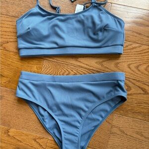 CUPSHE Blue Ribbed Bikini Set, NEW with Tags